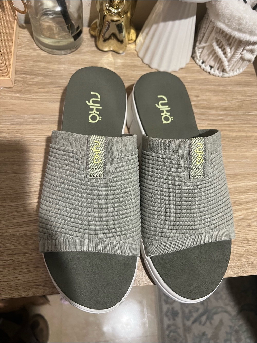 Ryka Slide Sandals in Olive Green